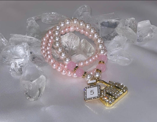 Glitz & Glamour - “Pearl” Glass Bead Bracelets with Ribbon (Handbag Charm)