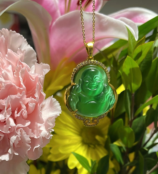 Green Buddha Prosperity Amulet - Tarnish-Free Necklace