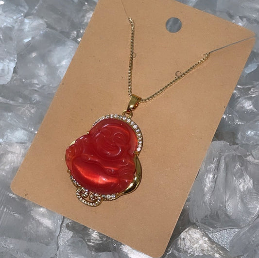 Red Buddha Amulet - Tarnish Free Chain